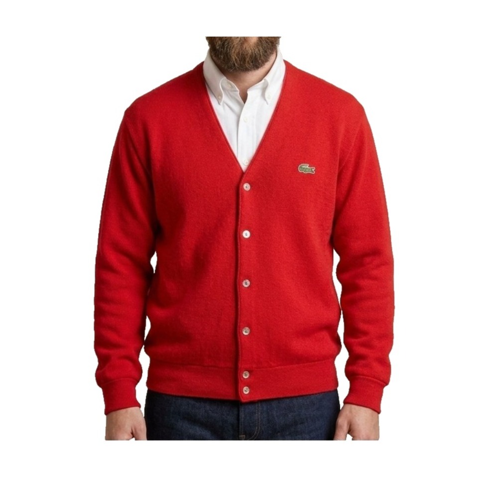 Vintage Izod Lacoste Cardigan Sweater Mens L Red Orlon Acrylic USA Made 80s